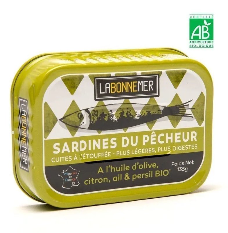 Sardines du pêcheur à l’huile d’olive, citron, ail et persil BIO