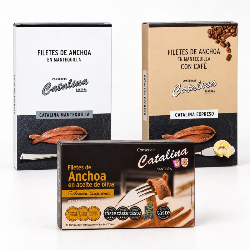 Pack Anchoas Catalina para Compartir · Aceite, Mantequilla y Café