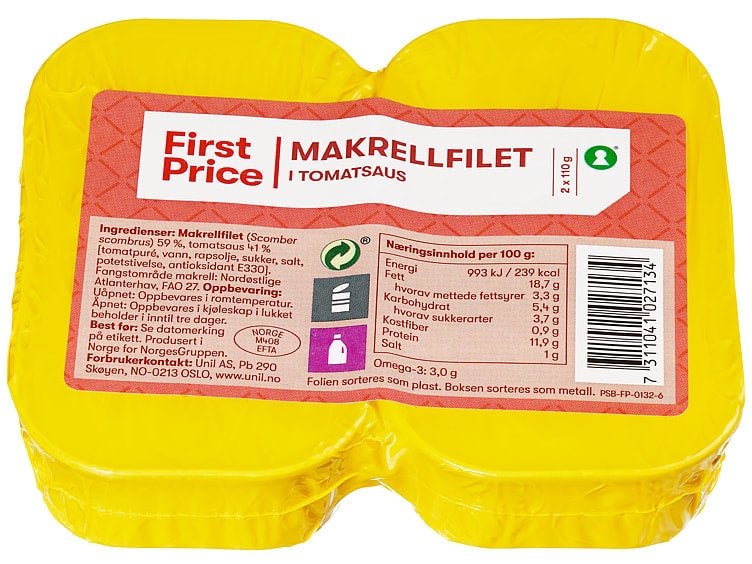 First Price Mackerel fillet in tomato 2x110g