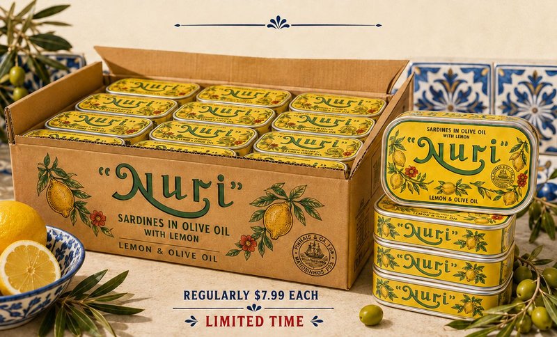 Portuguese Sardines (4.3 oz) Lemon in Olive Oil 66 Cans (Free Shipping’s this Item) Expire 12 2028 & Also, Includes Free TWO Bottles OF Olive OIL Included