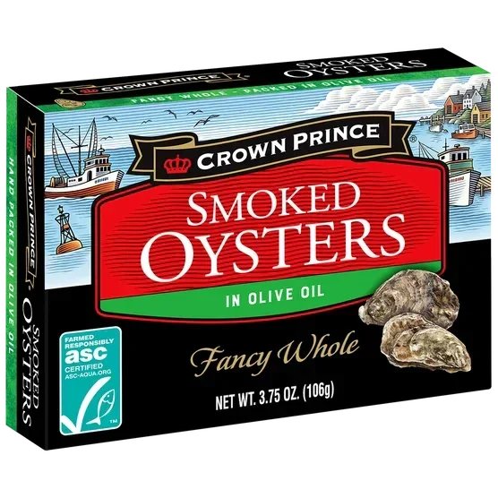 Crown Prince Smoked Oysters in Olive Oil, Fancy Whole