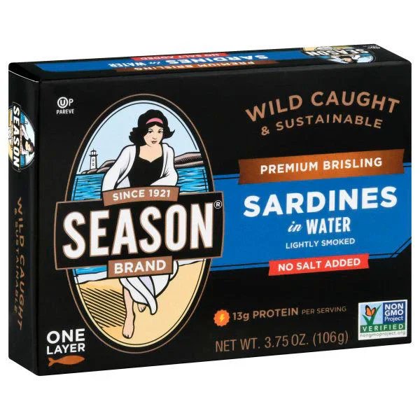 Season Brand Premium Brisling Sardines in Water No Salt Added – 3.75 oz